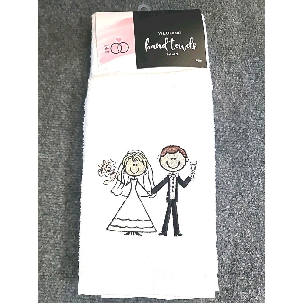 NEW Set Of 2 Avanti Linens Bride & Groom Embroidered Hand Towels Wedding Gift